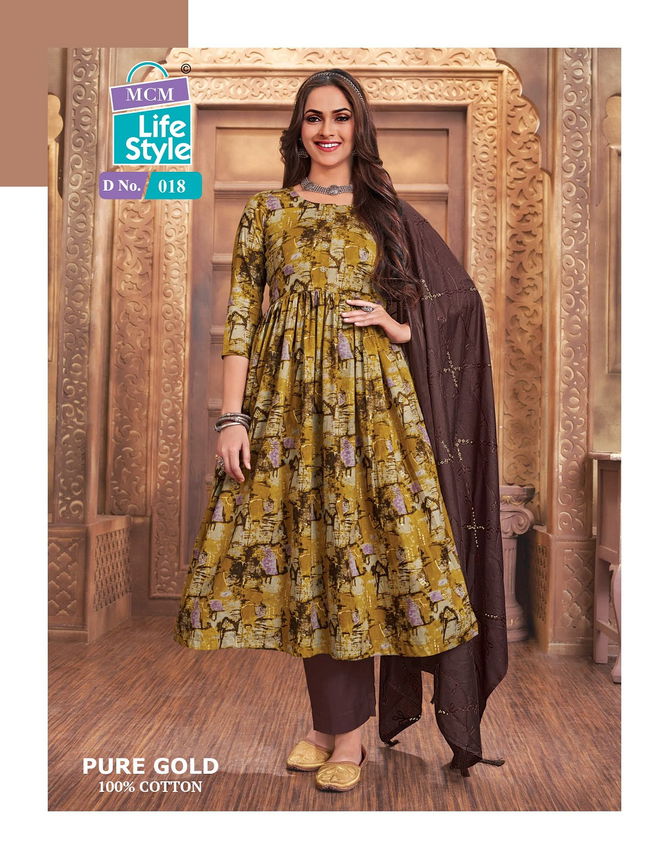 Pure Gold Vol 1 By MCM Cotton Printed Anarkali Kurti With Bottom Dupatta Wholesale Online